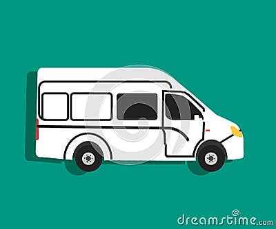 Minibus on a green background. Symbol. House on wheels.Vector Vector Illustration